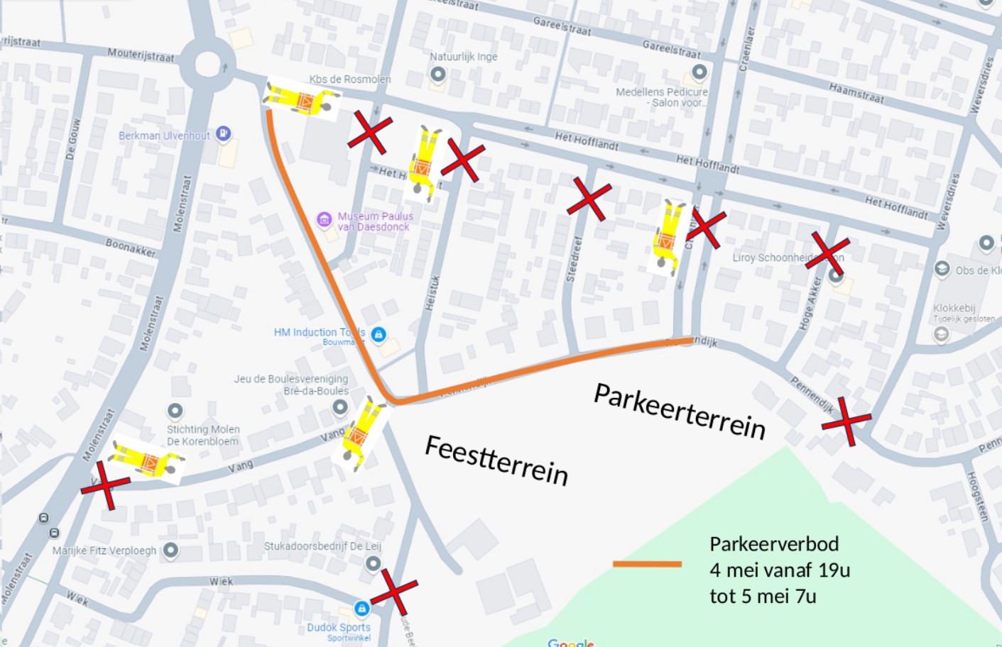 Kaartje bereikbaarheid Ulvenhout Leeft feestterrein