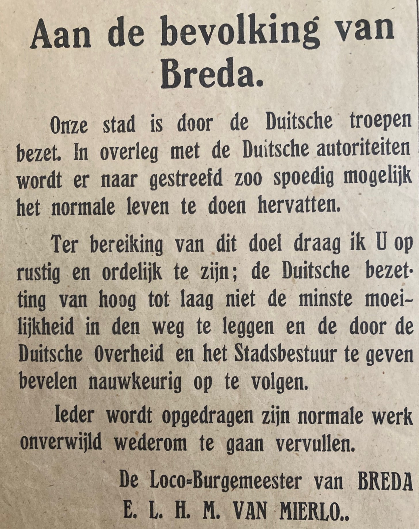 Proclamatie 15 mei 1940