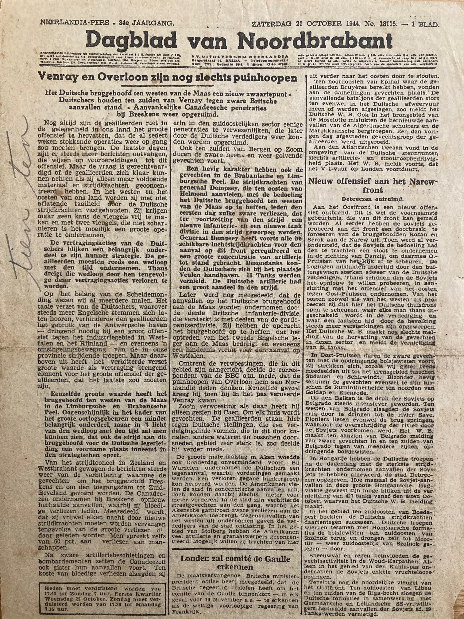 Krant 21 oktober 1944