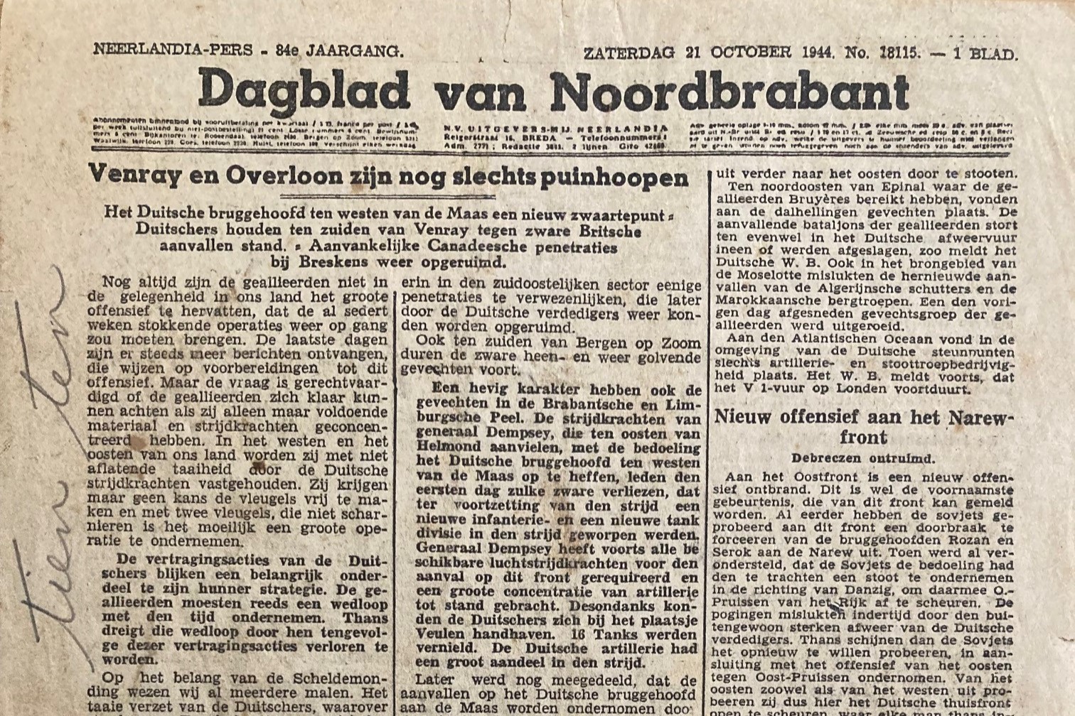 Krant 21 oktober 1944